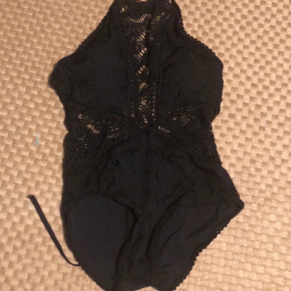 Black crochet one piece swim